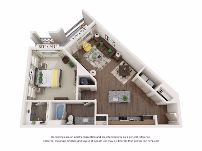 One-Bedroom (A2) 3318 floor plan